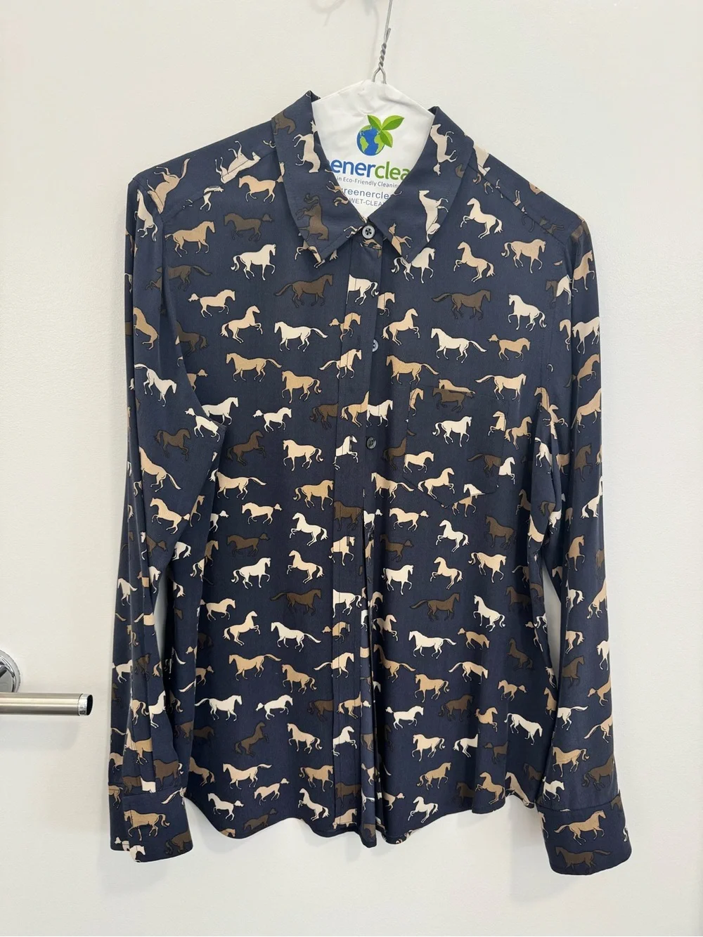 Rails Kate Horse Print Button-Down Shirt | Navy | Size Small | Equestrian Print